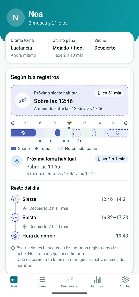 The Today screen in Spanish.